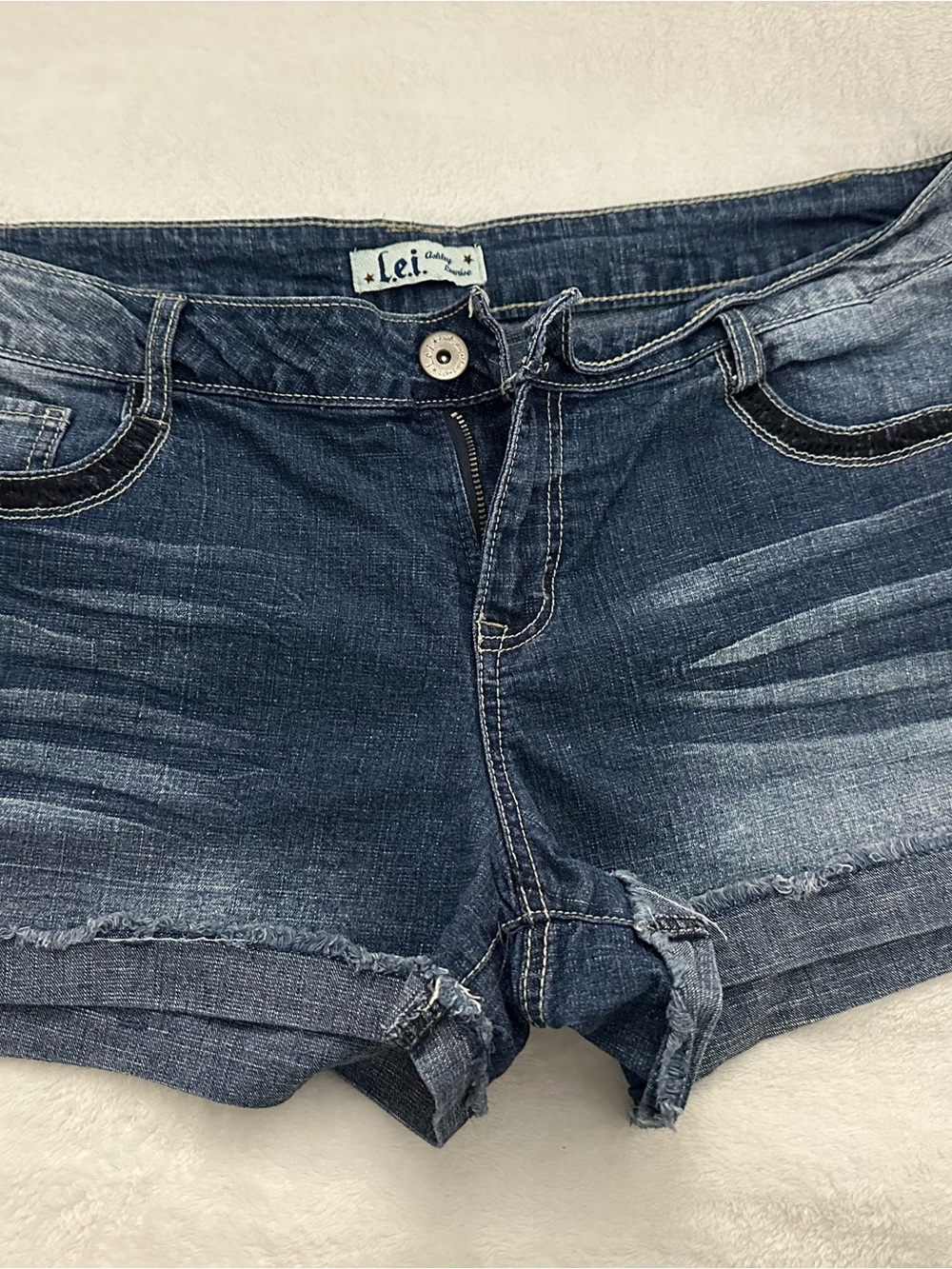 Lei Women's Dark Blue Distressed Denim Shorts